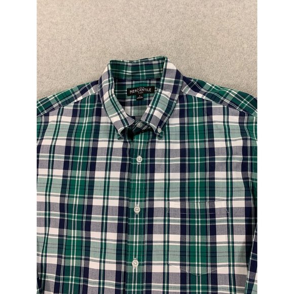 J Crew Mercantile Flex Cotton Blend‎ Plaid Button Down Shirt (Men's Large) Green - Picture 2 of 12
